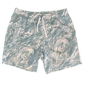 Bamboo Ave Men's Swim Board Shorts Large Blue Marble Pattern Elastic Waist